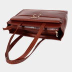 Premium Brown Genuine Leather Laptop Tote Bag for Women | Elegant Croc-Textured Work Handbag | Mordant