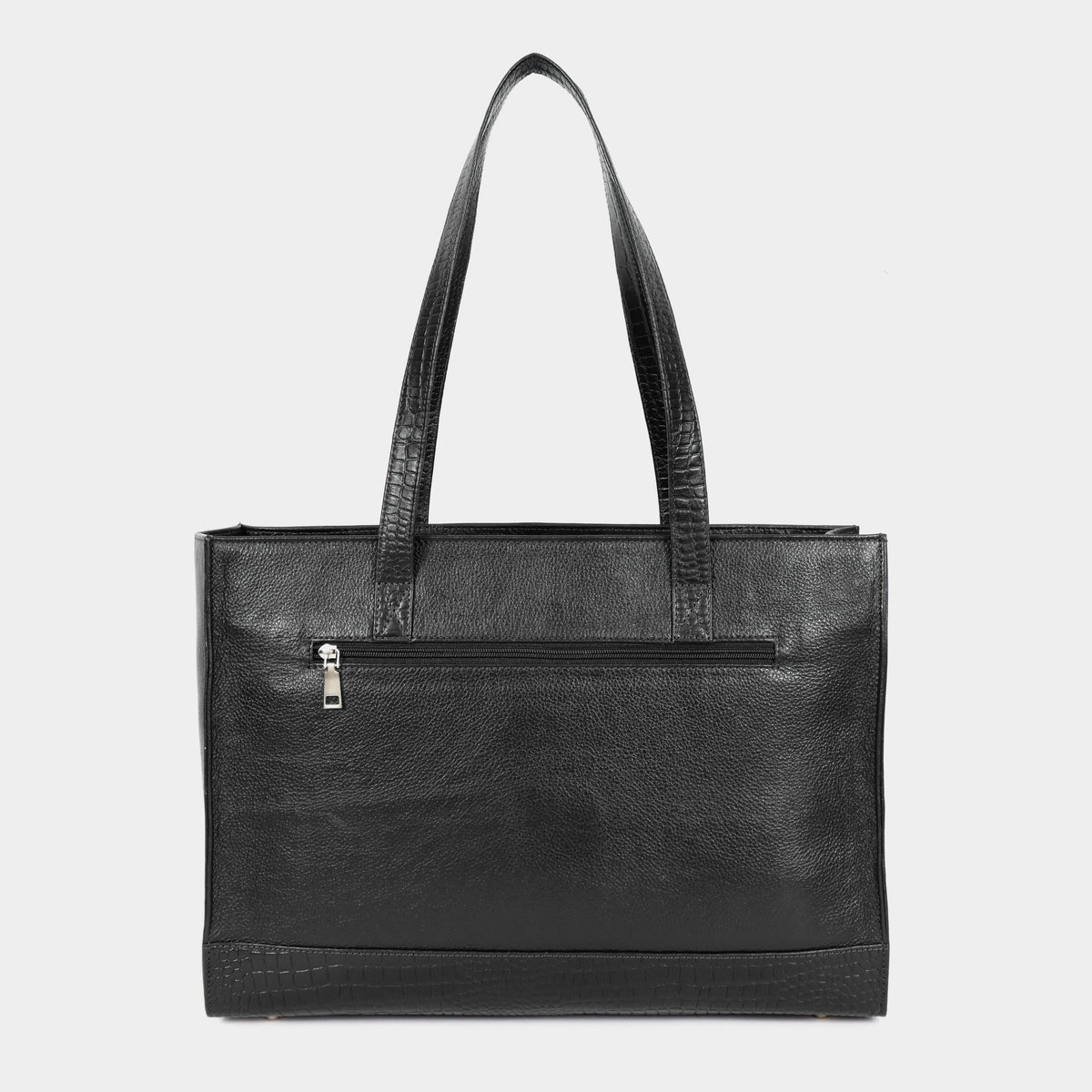 Premium Black Genuine Leather Laptop Tote Bag for Women | Elegant Croc-Textured Work Handbag | Mordant