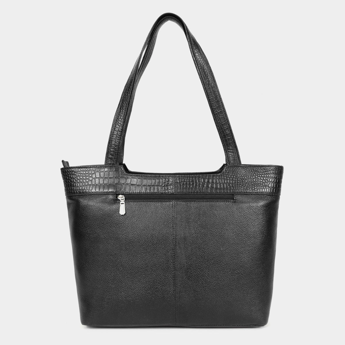 Mordant Black Premium Genuine Leather Laptop Tote Bag (Grain & Croc-Print)