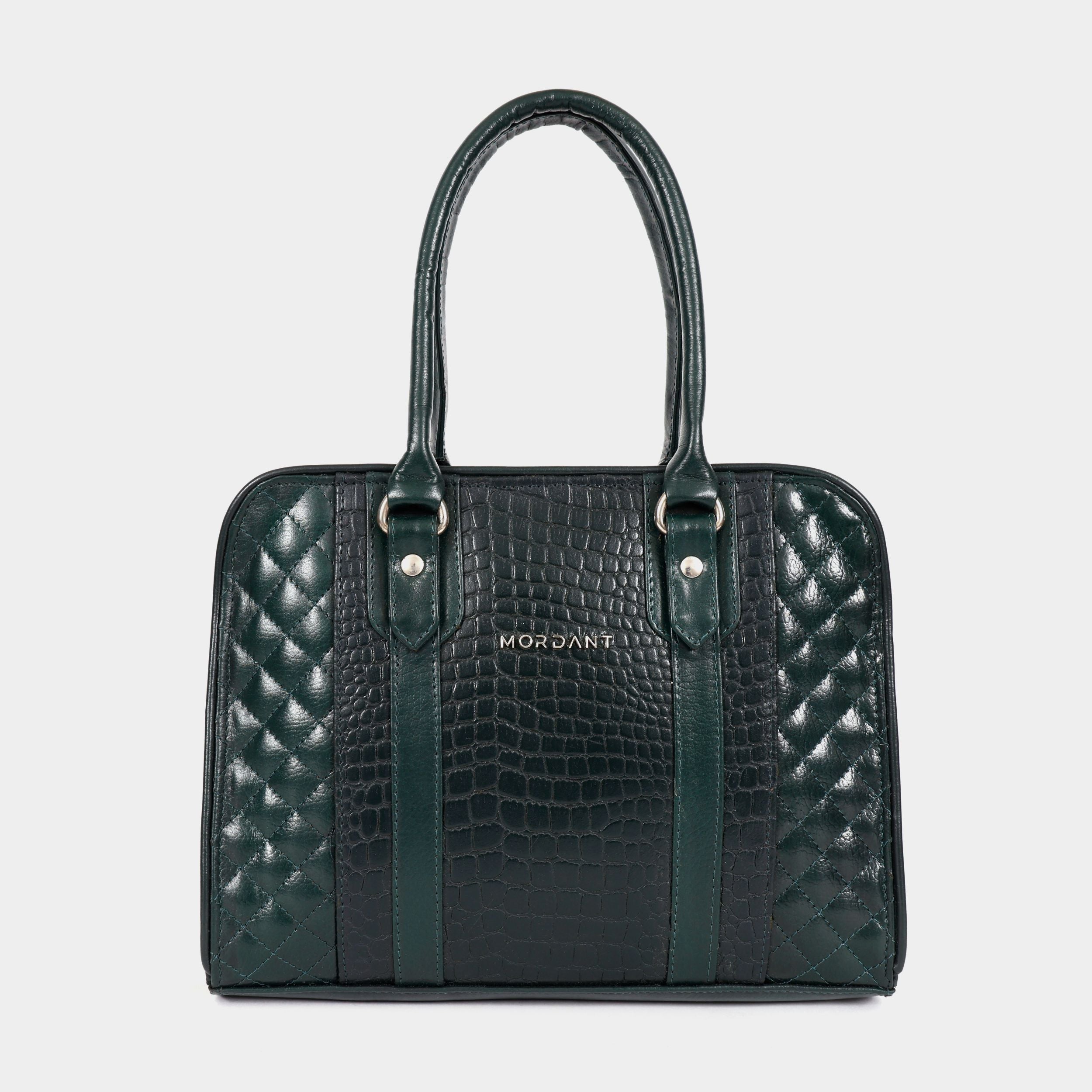 Mordant Green Executive Genuine Leather Women's Satchel Handbag – Croc & Quilt Edition