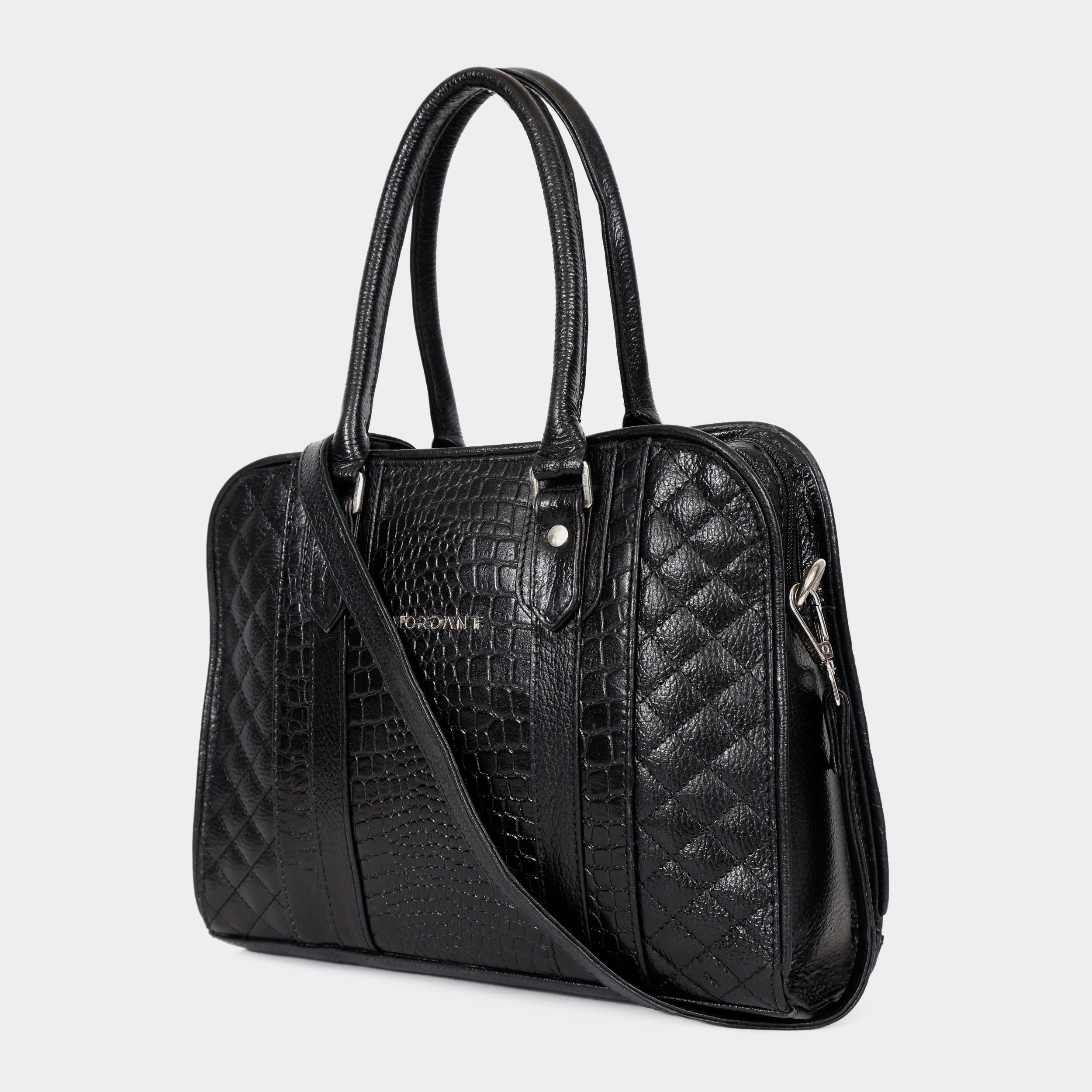 Mordant Black Executive Genuine Leather Women's Satchel Handbag – Croc & Quilt Edition