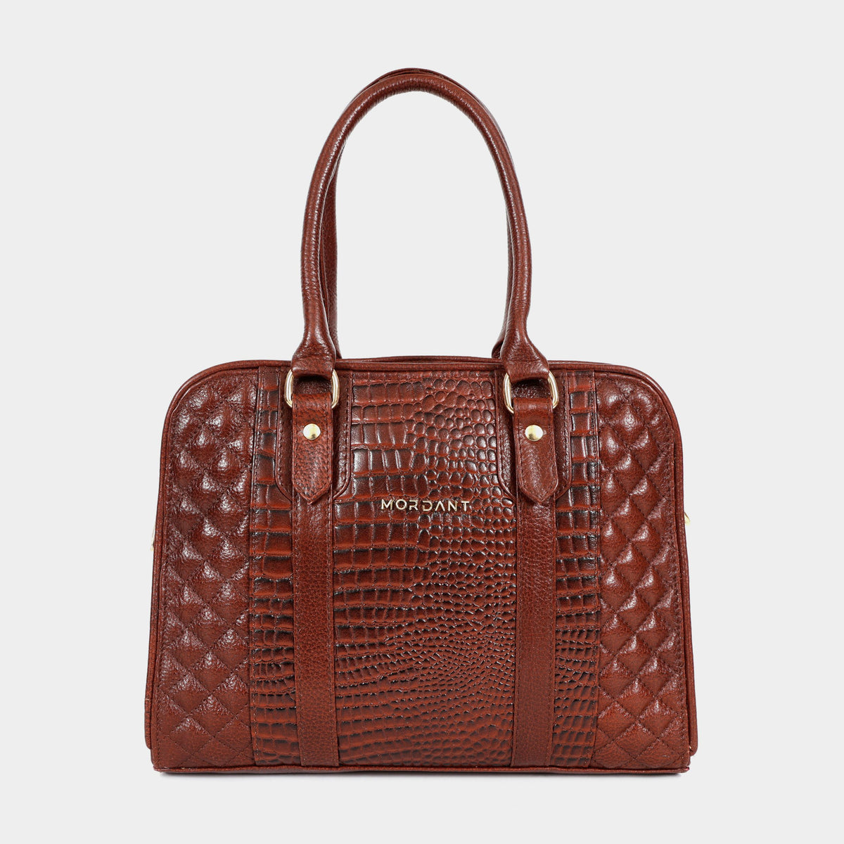 Mordant Brown Executive Genuine Leather Women's Satchel Handbag – Croc & Quilt Edition