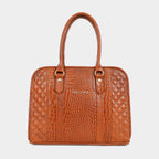 Mordant Tan Executive Genuine Leather Women's Satchel Handbag – Croc & Quilt Edition