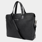 Genuine Leather high end Woven Office Laptop Bag Black MORDANT