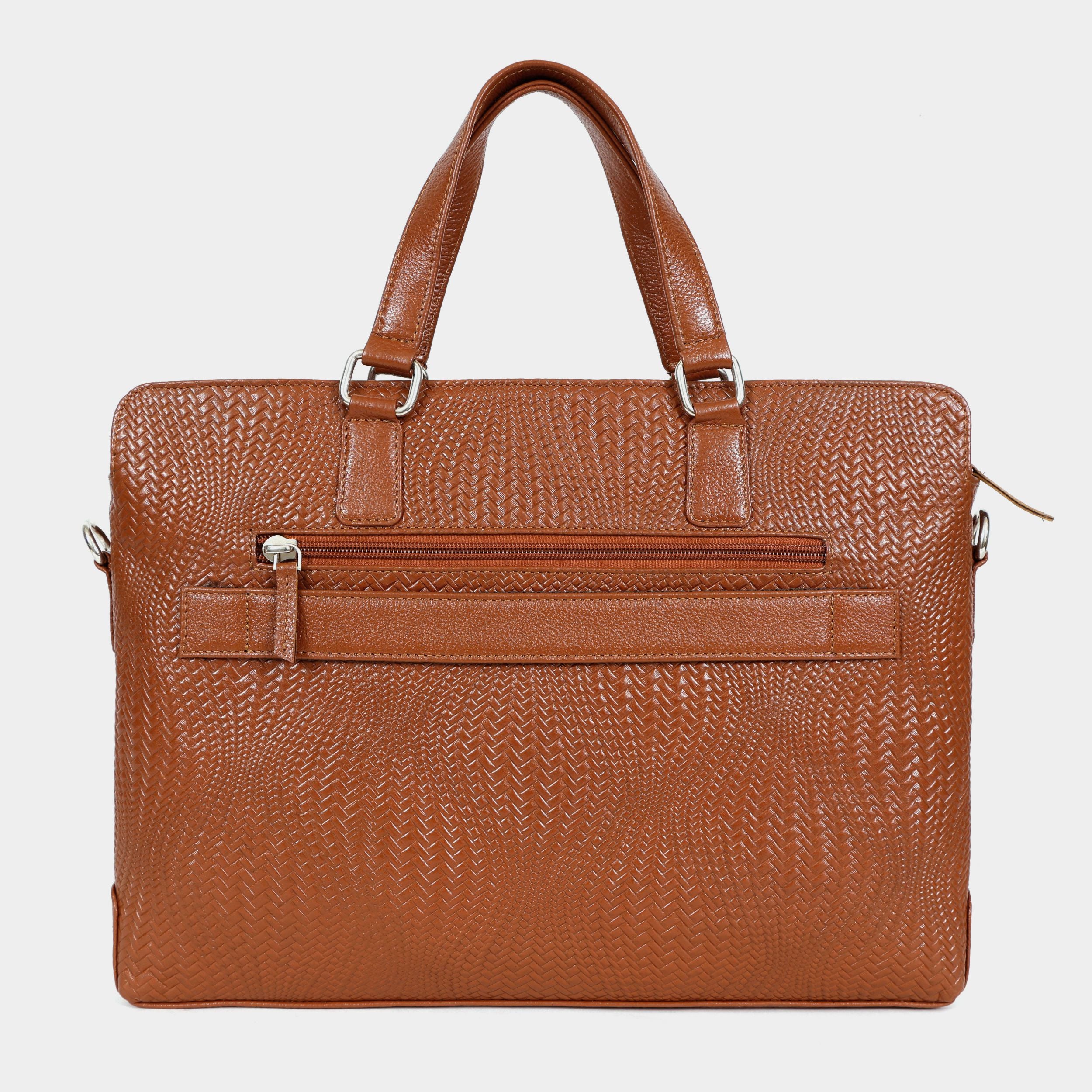 Genuine Leather high end Woven Office Laptop Bag Black MORDANT
