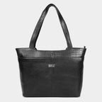 Mordant Black Premium Genuine Leather Laptop Tote Bag (Grain & Croc-Print)