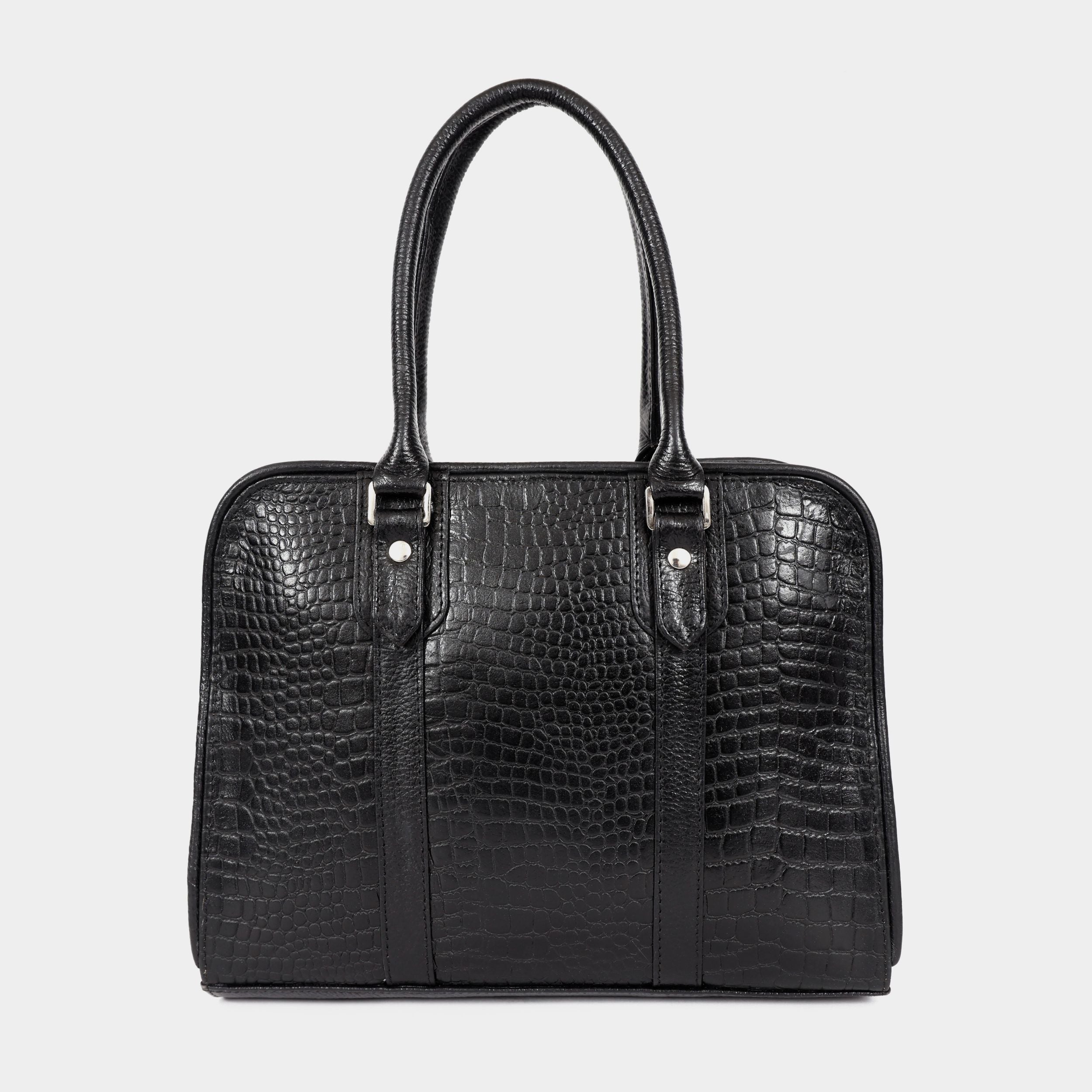 Mordant Black Executive Genuine Leather Women's Satchel Handbag – Croc & Quilt Edition