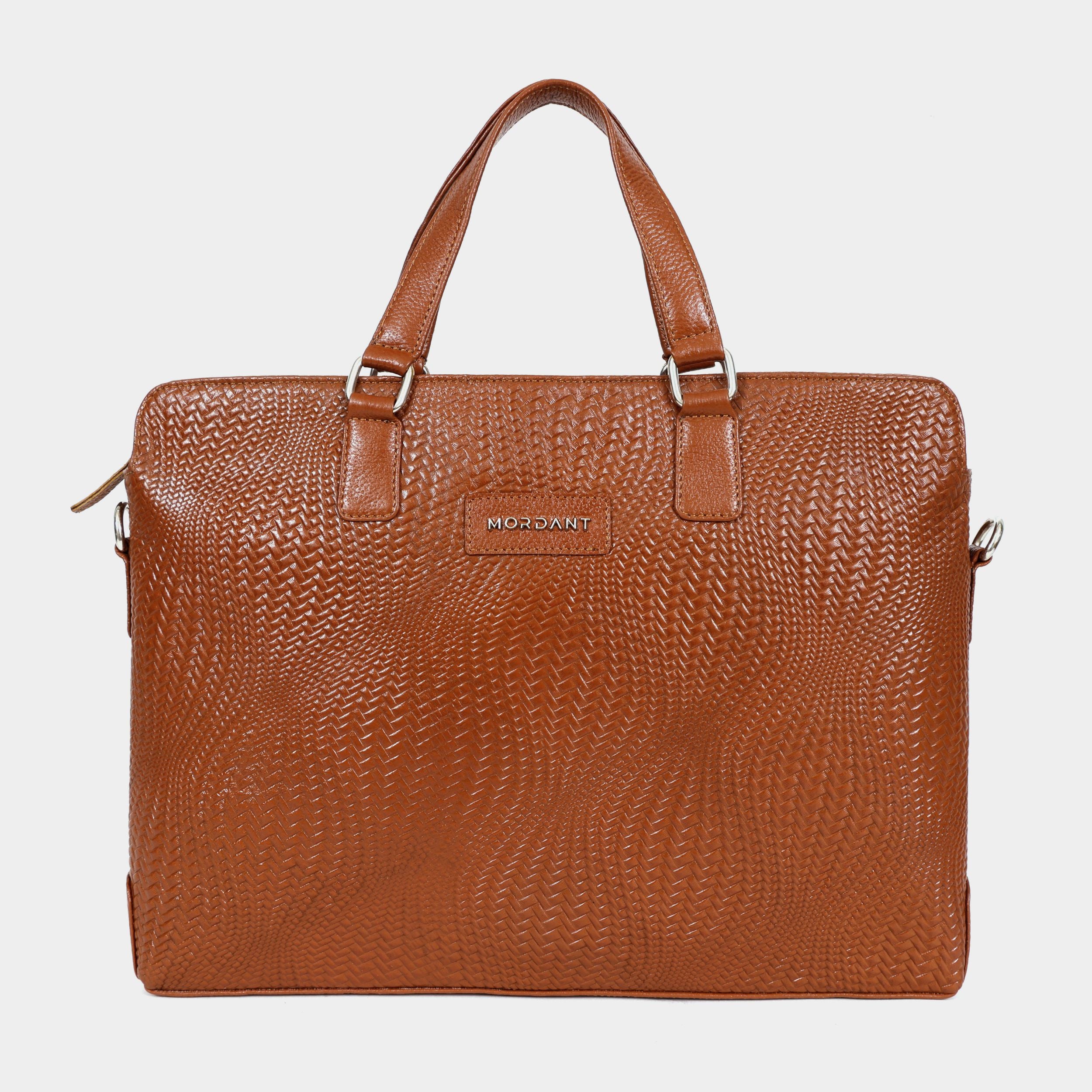 Genuine Leather high end Woven Office Laptop Bag Black MORDANT
