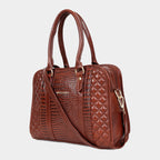 Mordant Brown Executive Genuine Leather Women's Satchel Handbag – Croc & Quilt Edition
