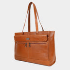 Premium Tan Genuine Leather Laptop Tote Bag for Women | Elegant Croc-Textured Work Handbag | Mordant g