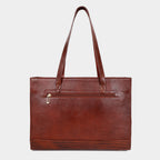 Premium Brown Genuine Leather Laptop Tote Bag for Women | Elegant Croc-Textured Work Handbag | Mordant