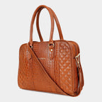 Mordant Tan Executive Genuine Leather Women's Satchel Handbag – Croc & Quilt Edition