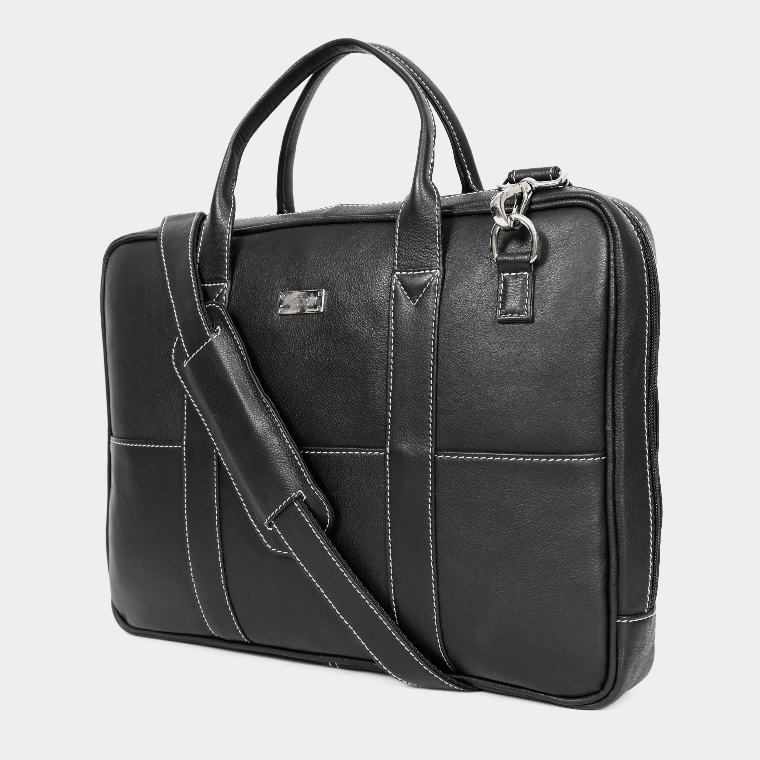 Mordant Black Genuine Leather Business Laptop Bag for Men & Women