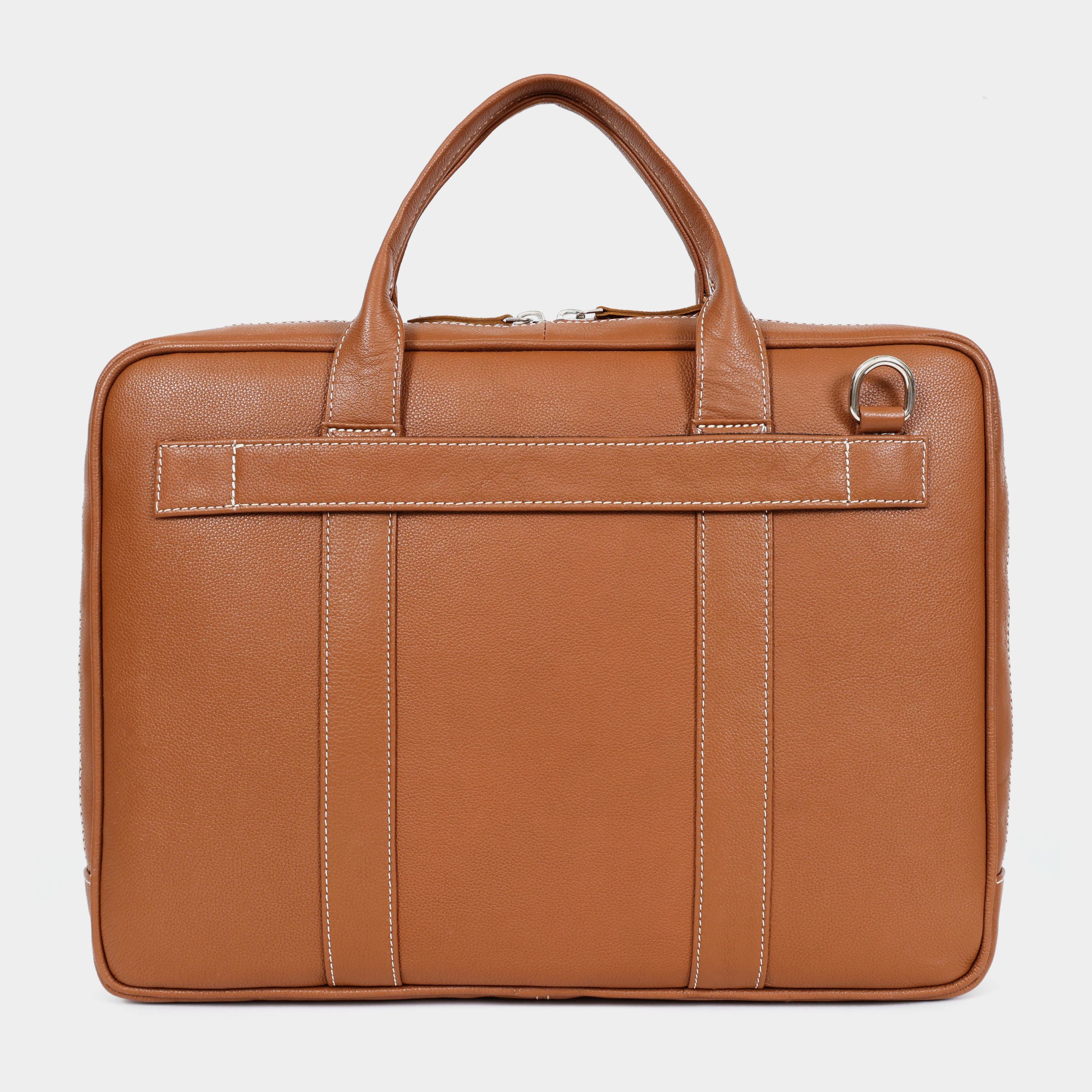 Mordant Tan Genuine Leather Business Laptop Bag for Men & Women
