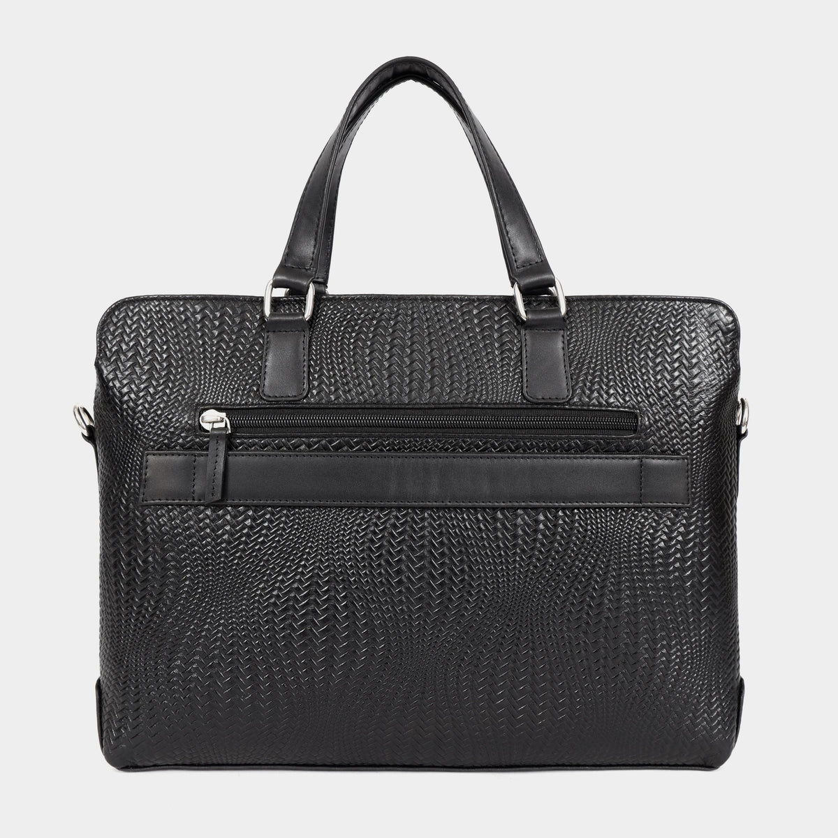 Genuine Leather high end Woven Office Laptop Bag Black MORDANT