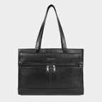 Premium Black Genuine Leather Laptop Tote Bag for Women | Elegant Croc-Textured Work Handbag | Mordant