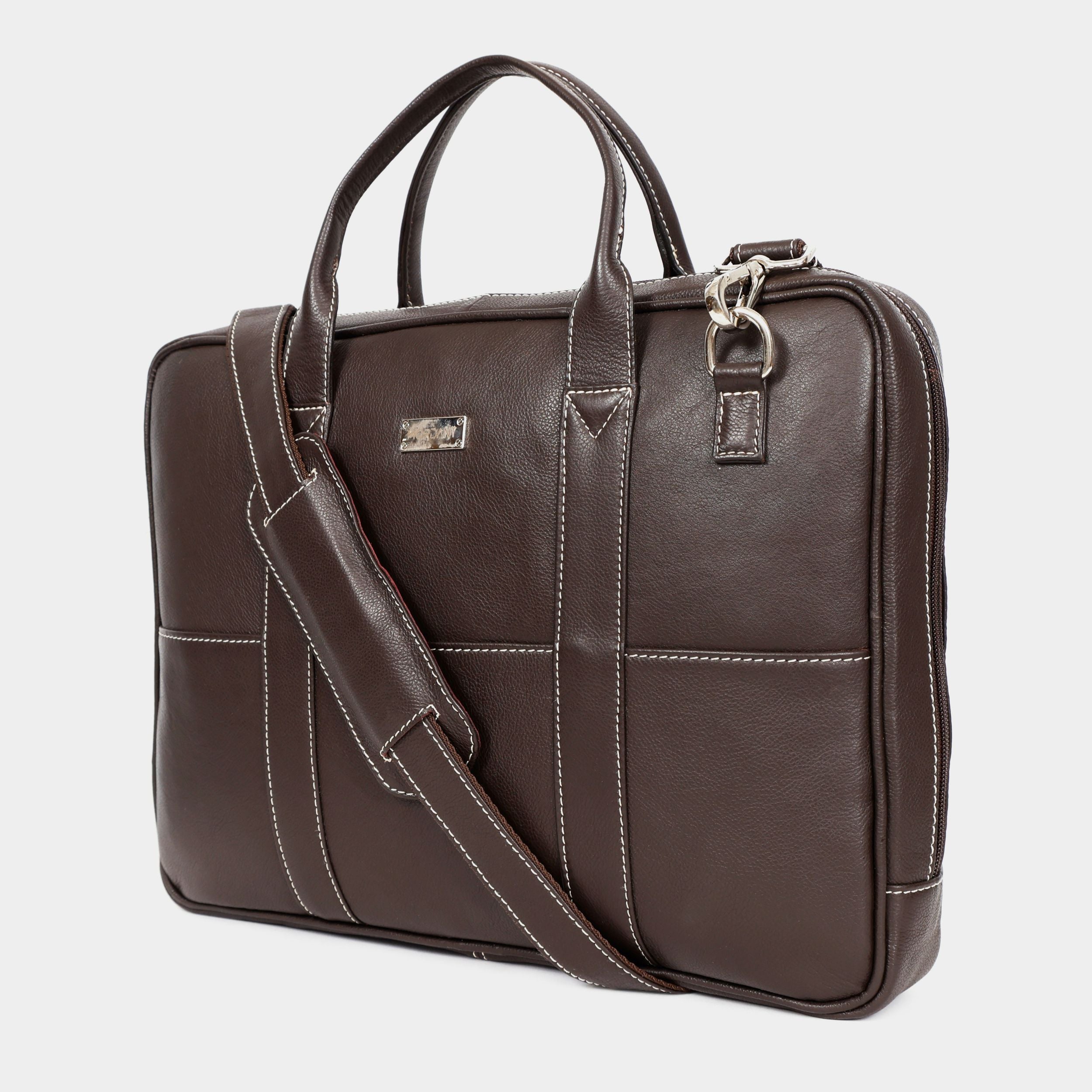 Mordant Coffee Brown Genuine Leather Business Laptop Bag for Men & Women