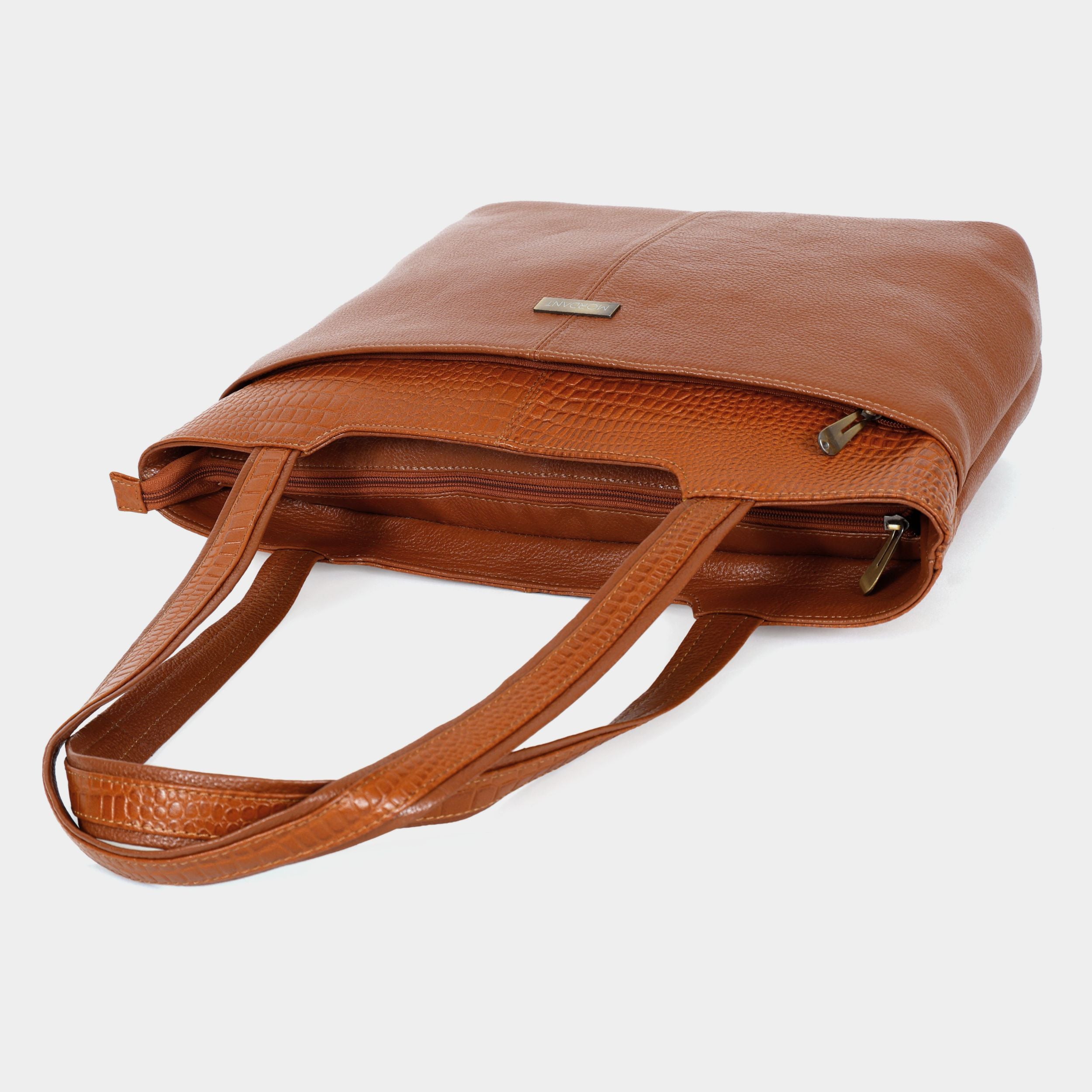Premium Tan Office Genuine Leather Laptop Tote Bag for Women |  MORDANT