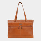 Premium Tan Genuine Leather Laptop Tote Bag for Women | Elegant Croc-Textured Work Handbag | Mordant g
