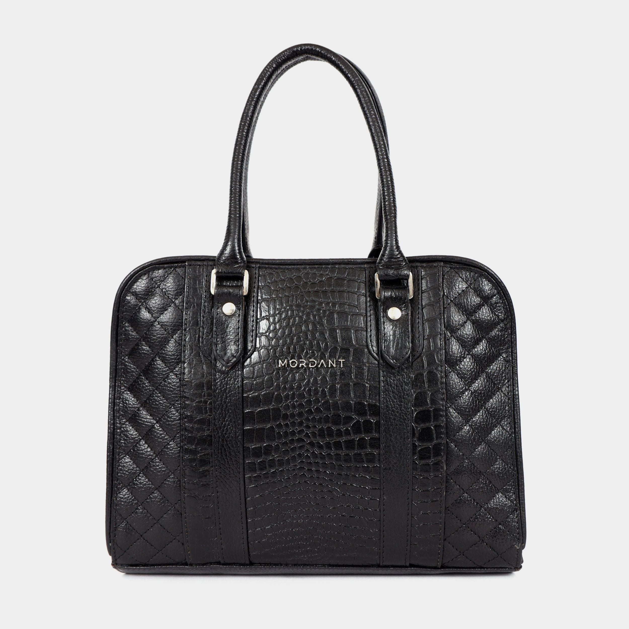 Mordant Black Executive Genuine Leather Women's Satchel Handbag – Croc & Quilt Edition