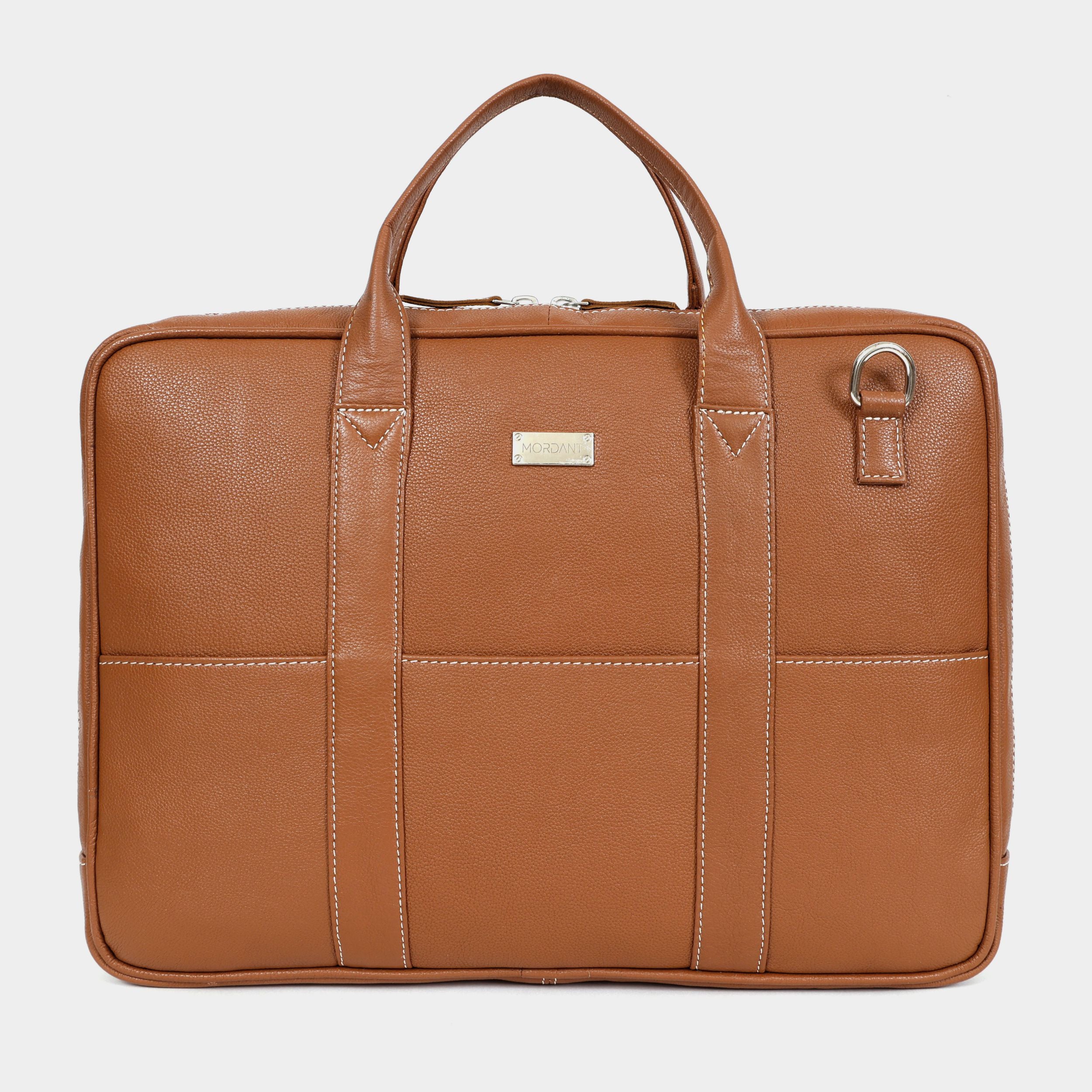 Mordant Tan Genuine Leather Business Laptop Bag for Men & Women