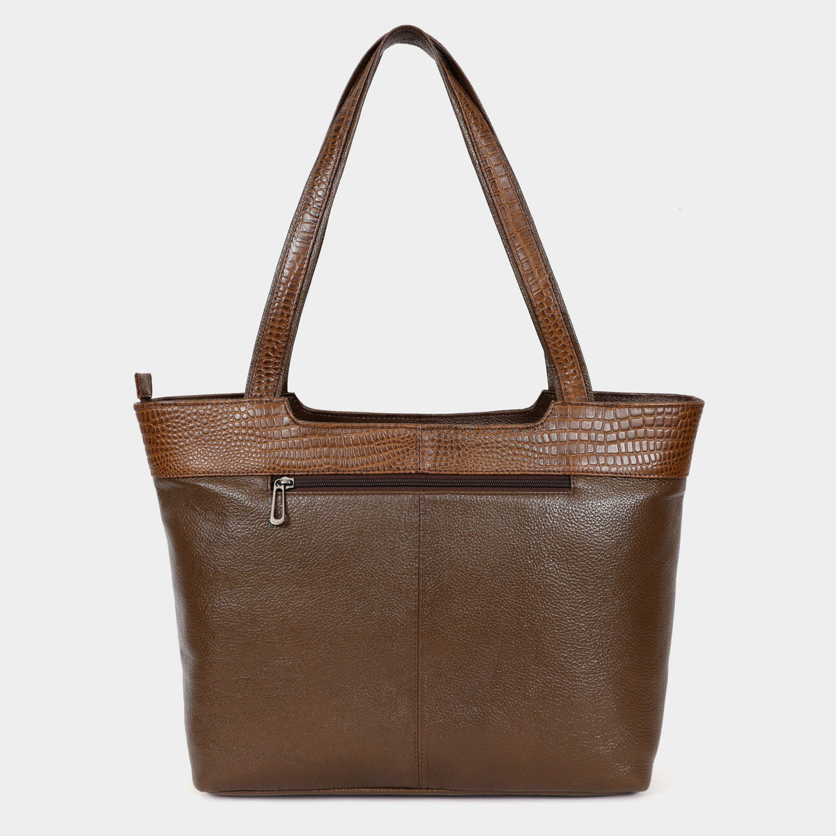 Mordant Walnut Brown Premium Genuine Leather Laptop Tote Bag (Grain & Croc-Print)