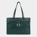 Premium Green Genuine Leather Laptop Tote Bag for Women | Elegant Croc-Textured Work Handbag |Mordant