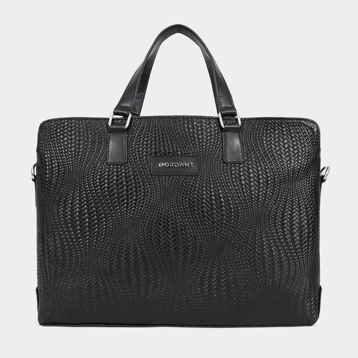 Genuine Leather high end Woven Office Laptop Bag Black MORDANT