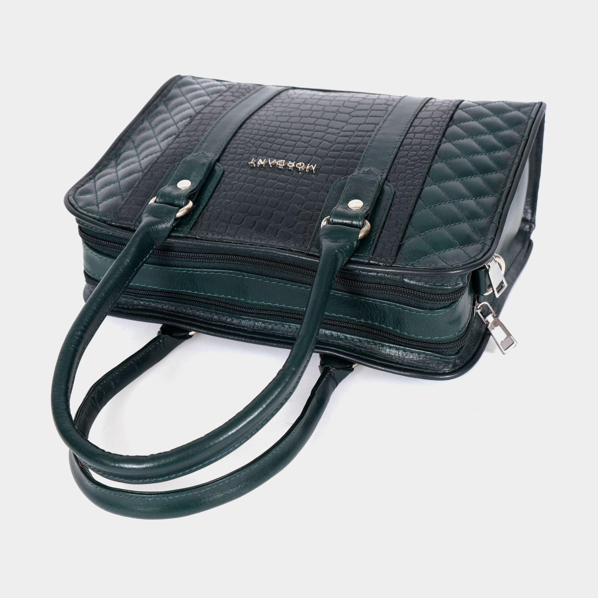 Mordant Green Executive Genuine Leather Women's Satchel Handbag – Croc & Quilt Edition