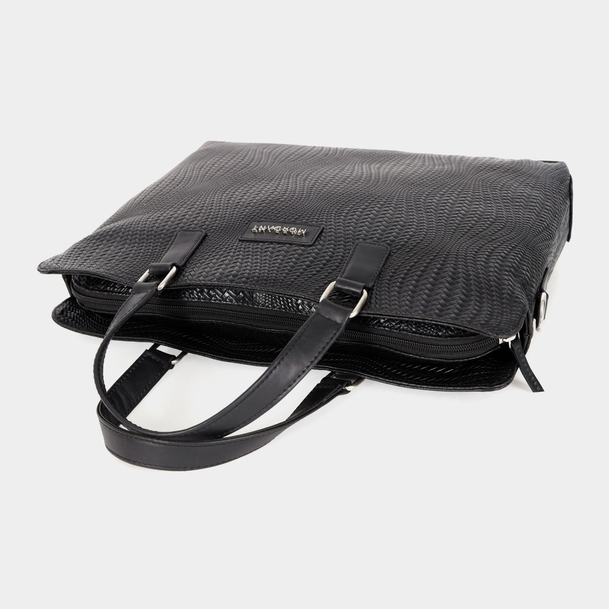 Genuine Leather high end Woven Office Laptop Bag Black MORDANT