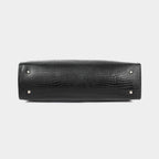 Premium Black Genuine Leather Laptop Tote Bag for Women | Elegant Croc-Textured Work Handbag | Mordant