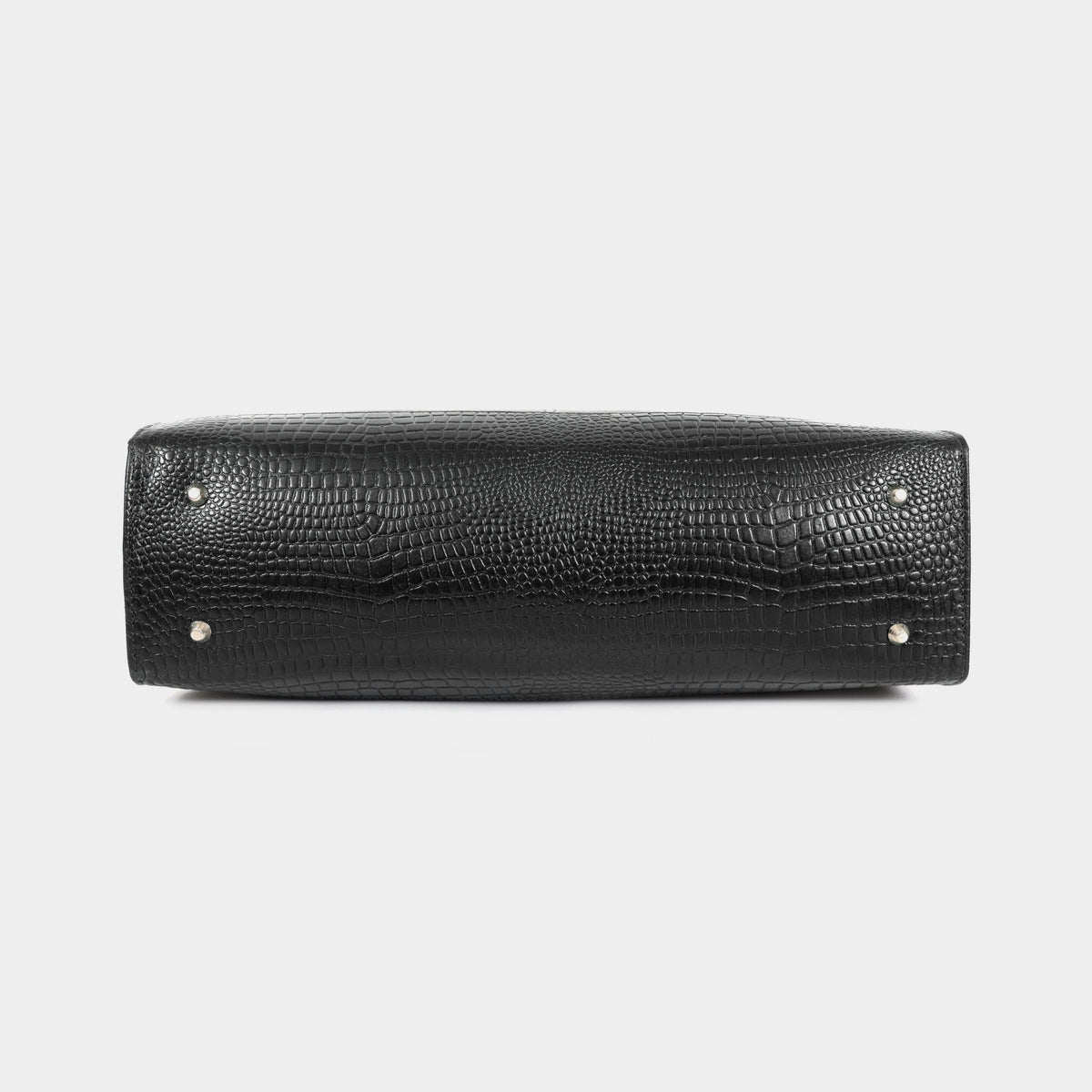 Premium Black Genuine Leather Laptop Tote Bag for Women | Elegant Croc-Textured Work Handbag | Mordant