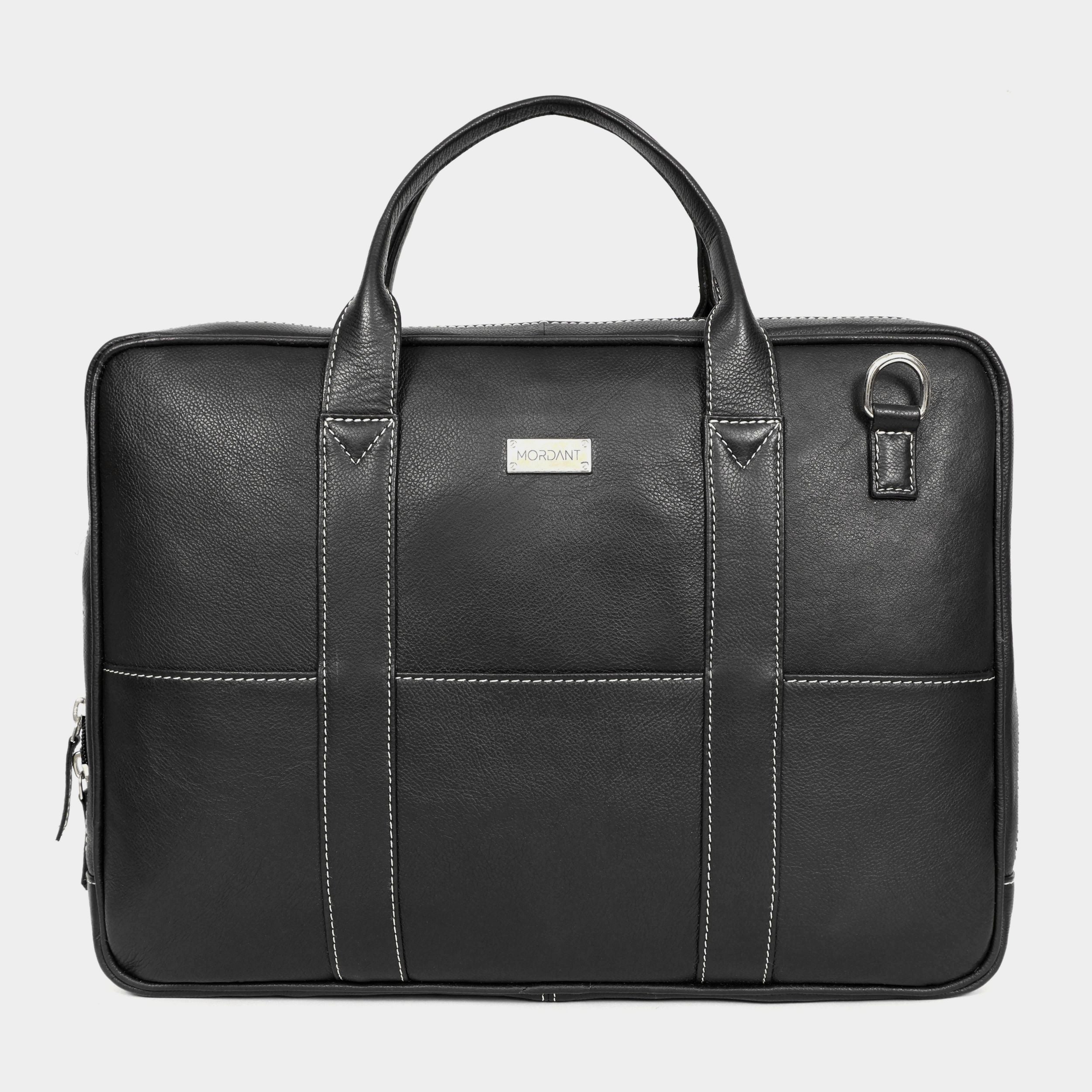 Mordant Black Genuine Leather Business Laptop Bag for Men & Women