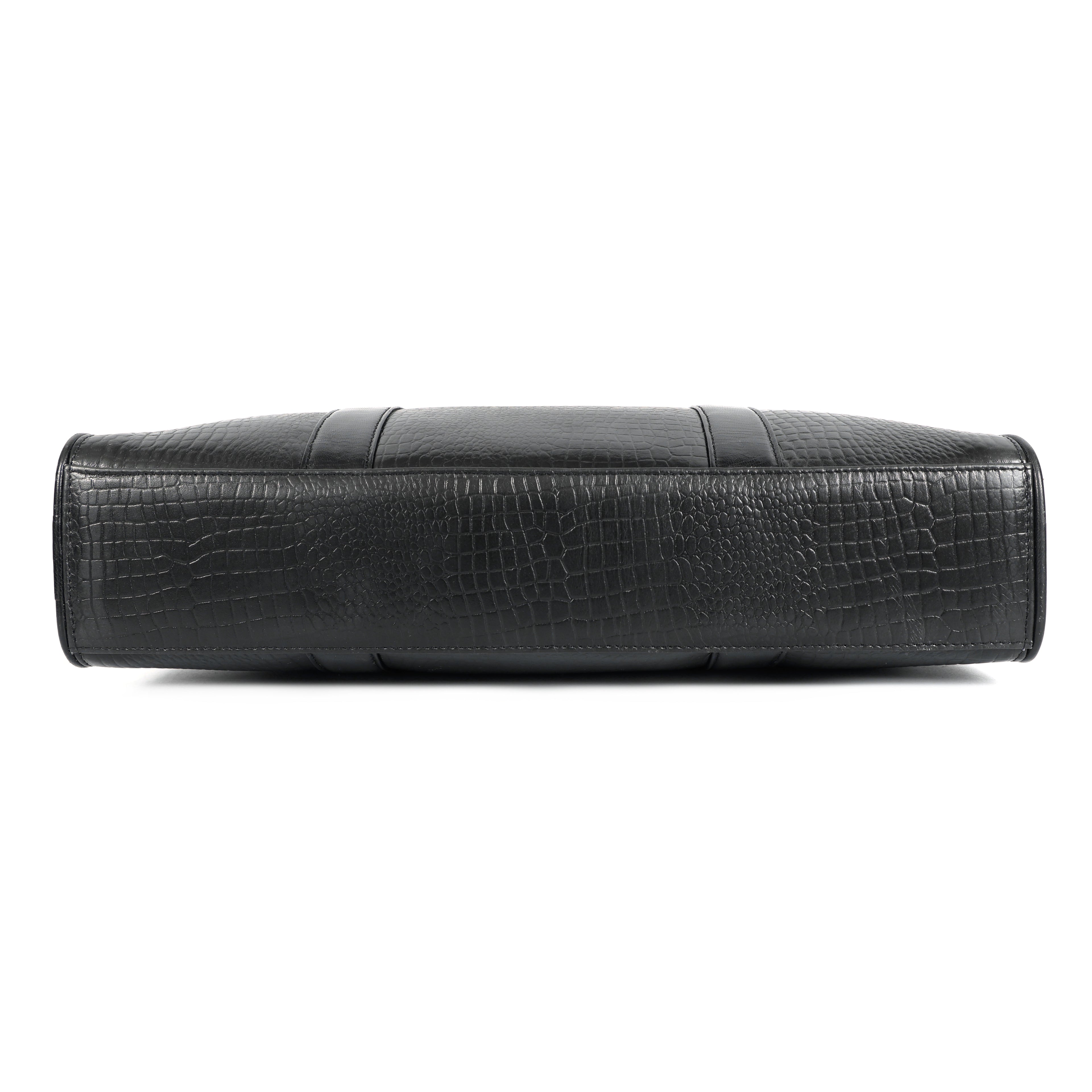 Black Crocodile-Patterned Leather Laptop Bag