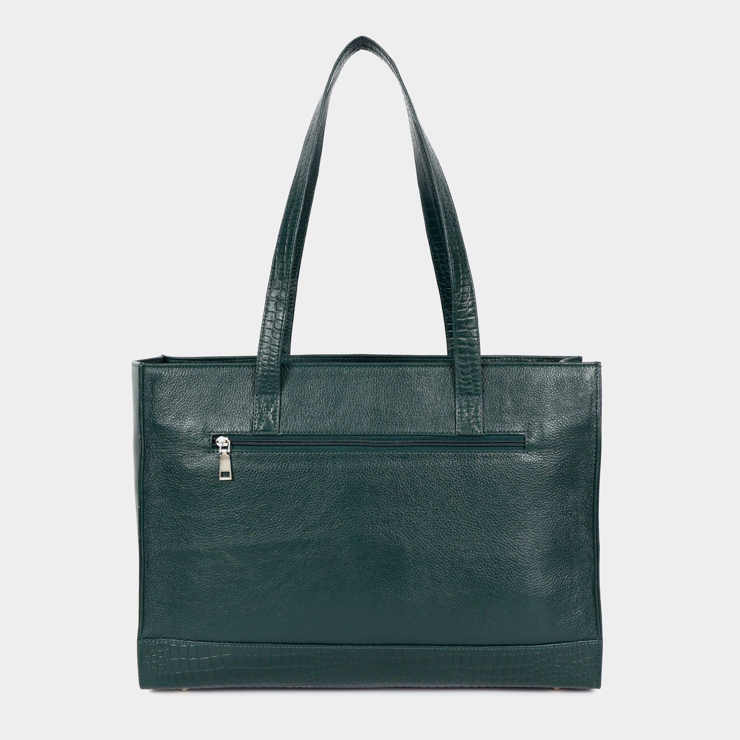 Premium Green Genuine Leather Laptop Tote Bag for Women | Elegant Croc-Textured Work Handbag |Mordant
