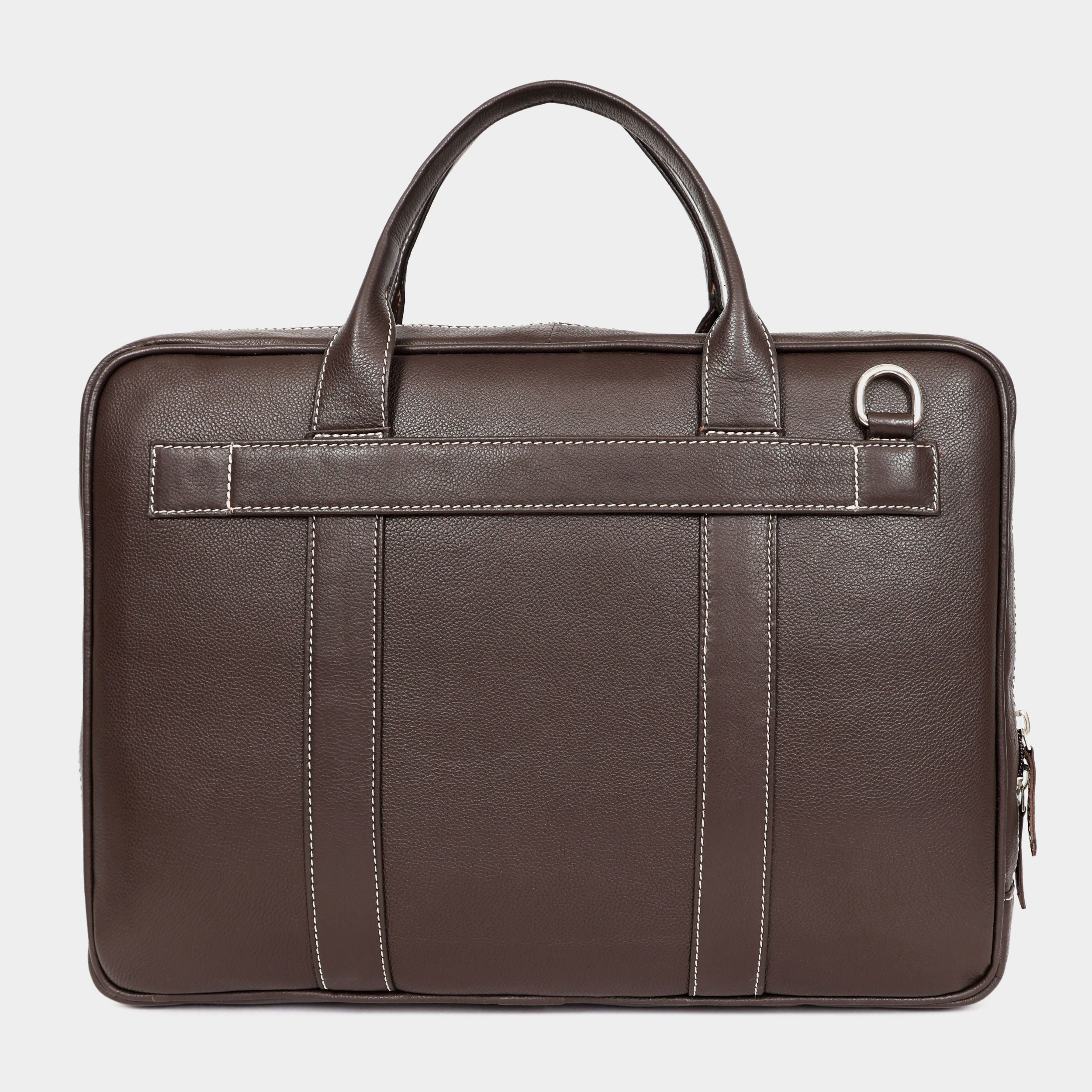 Mordant Coffee Brown Genuine Leather Business Laptop Bag for Men & Women