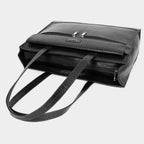 Premium Black Genuine Leather Laptop Tote Bag for Women | Elegant Croc-Textured Work Handbag | Mordant