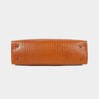 Premium Tan Genuine Leather Laptop Tote Bag for Women | Elegant Croc-Textured Work Handbag | Mordant g