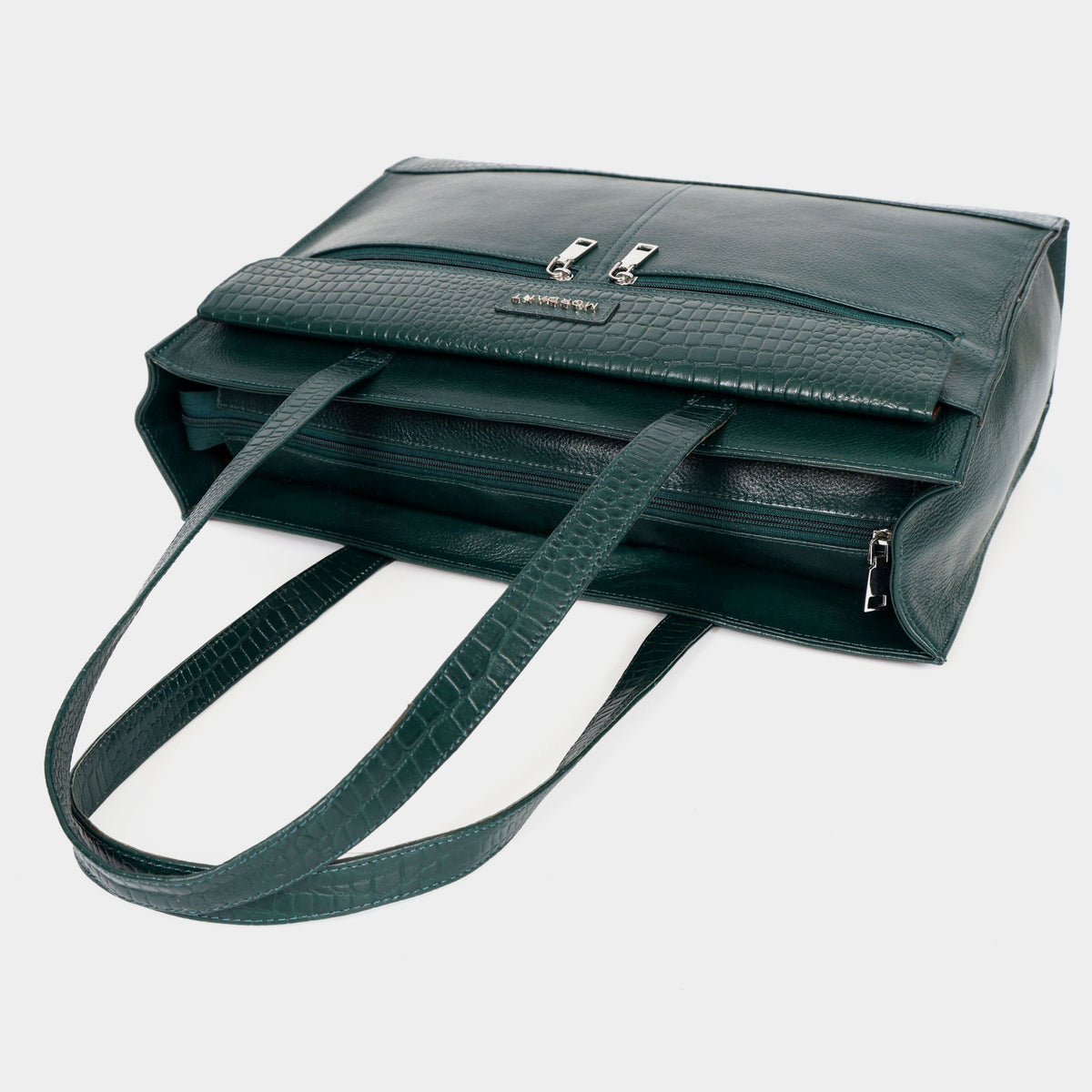 Premium Green Genuine Leather Laptop Tote Bag for Women | Elegant Croc-Textured Work Handbag |Mordant