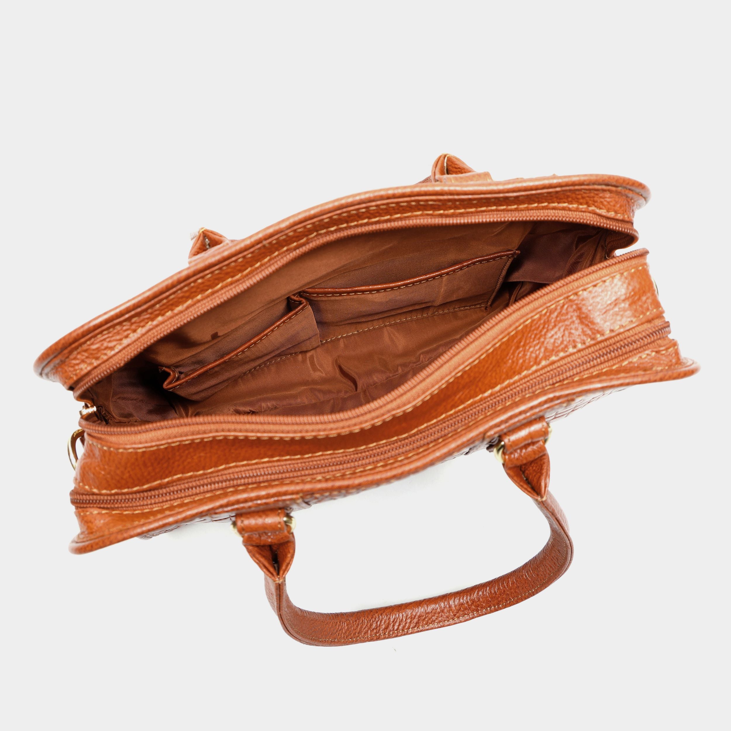 Mordant Tan Executive Genuine Leather Women's Satchel Handbag – Croc & Quilt Edition