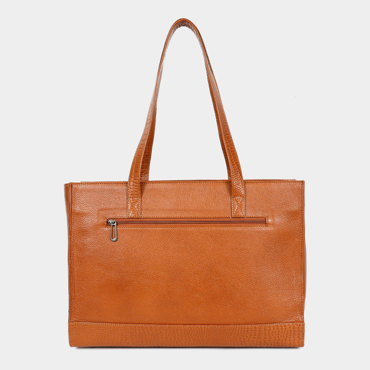 Premium Tan Genuine Leather Laptop Tote Bag for Women | Elegant Croc-Textured Work Handbag | Mordant g