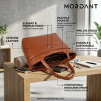 Premium Tan Office Genuine Leather Laptop Tote Bag for Women |  MORDANT
