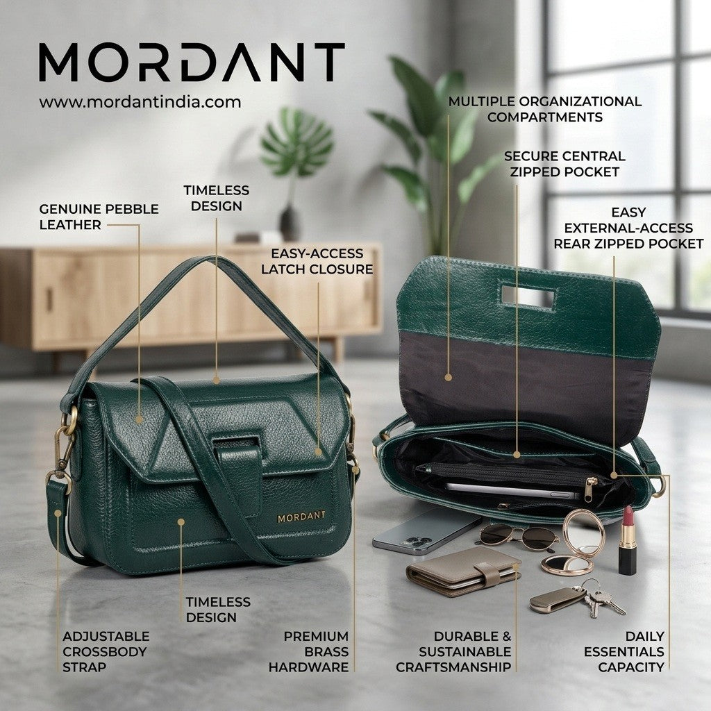 Mordant Green Genuine Leather Crossbody Bag | Luxury Women's Handbag