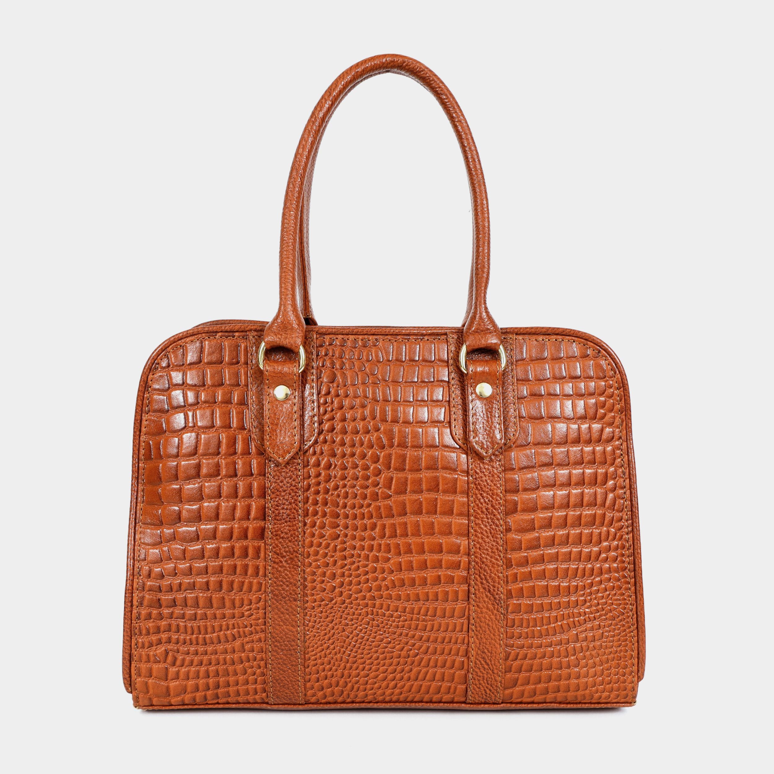Mordant Tan Executive Genuine Leather Women's Satchel Handbag – Croc & Quilt Edition