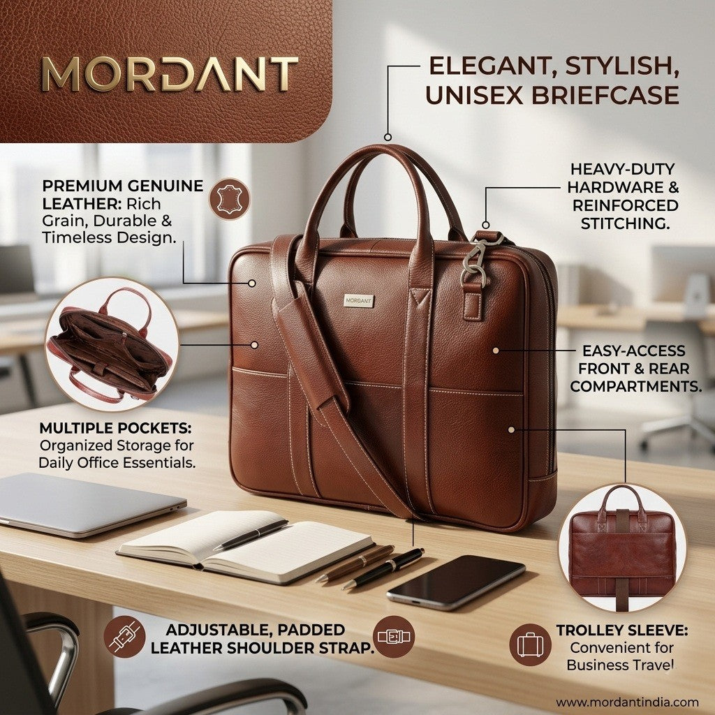 Mordant Brown Genuine Leather Business Laptop Bag for Men & Women