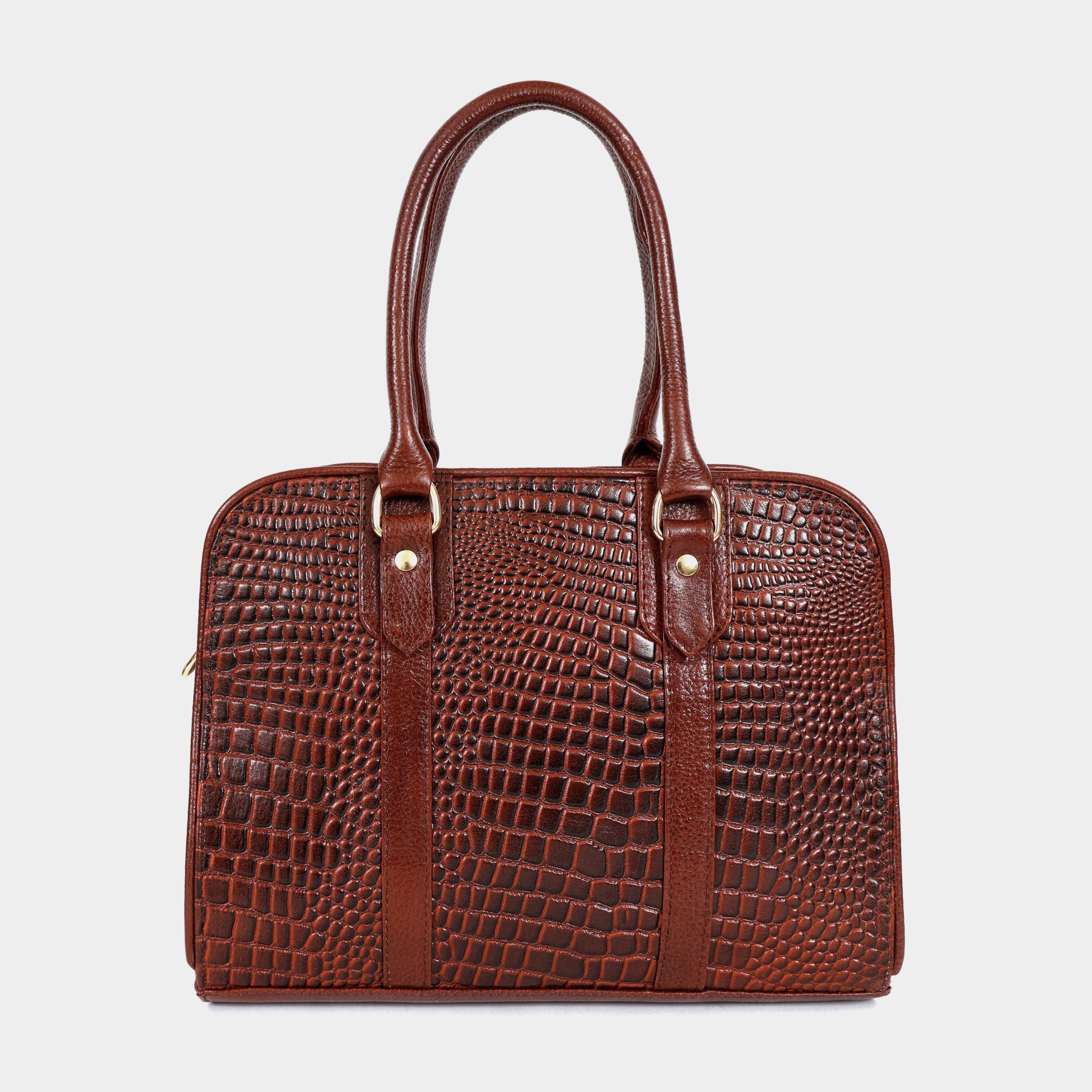 Mordant Brown Executive Genuine Leather Women's Satchel Handbag – Croc & Quilt Edition