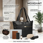 Mordant Black Premium Genuine Leather Laptop Tote Bag (Grain & Croc-Print)