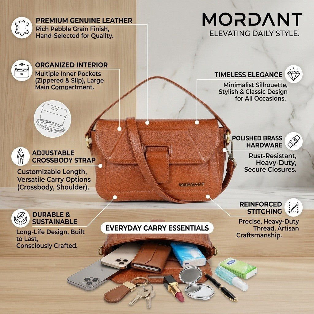 Mordant Tan Genuine Leather Crossbody Bag | Luxury Women's Handbag