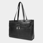 Premium Black Genuine Leather Laptop Tote Bag for Women | Elegant Croc-Textured Work Handbag | Mordant