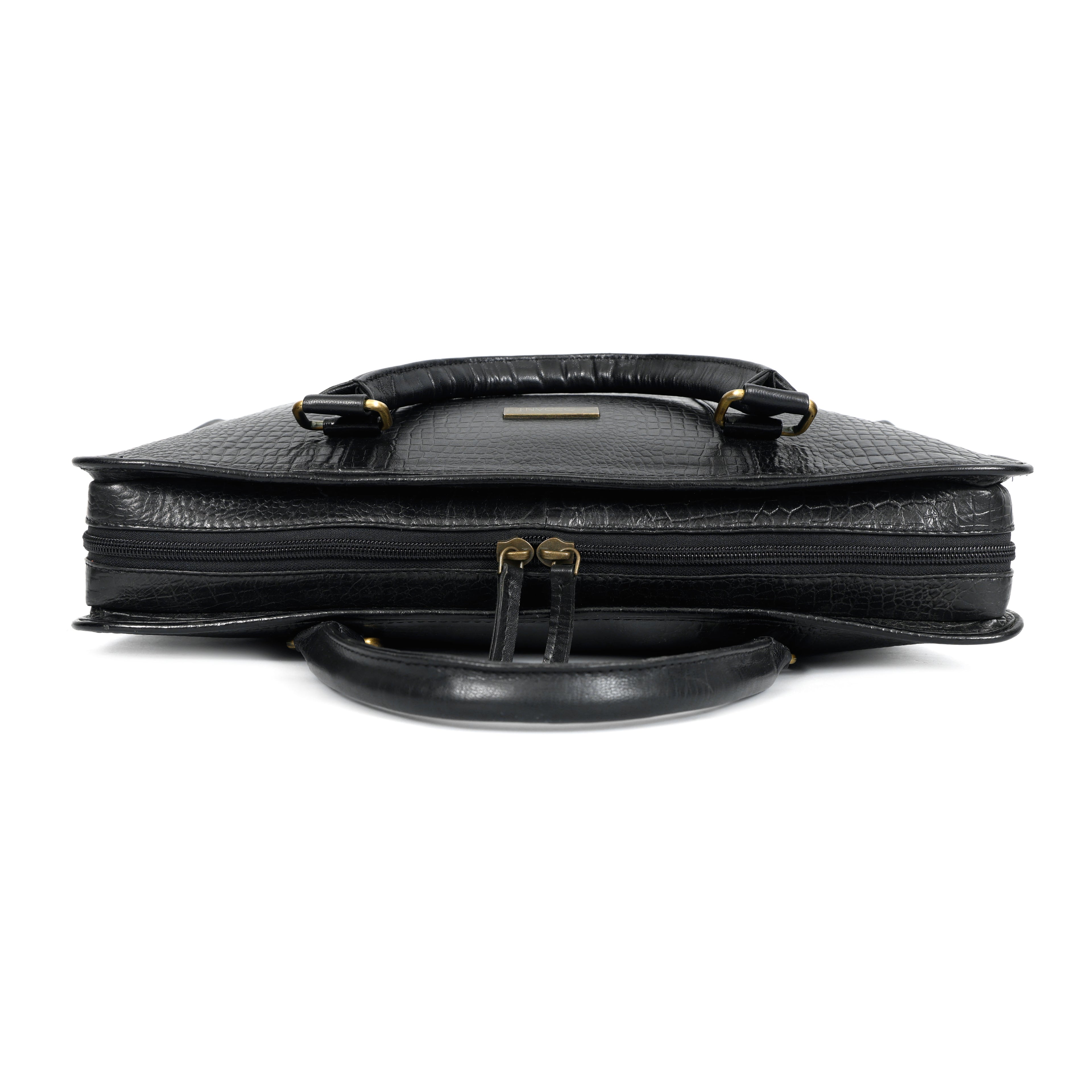 Black Crocodile-Patterned Leather Laptop Bag